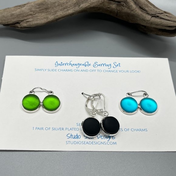 Sea Glass Interchangeable Earring Set-New! - Picture 2 of 2